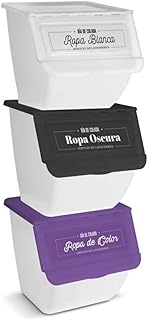 TIENDA EURASIA - Organiseur de linge sale empilable Lot de 3 bacs à linge de 36 L (blanc – foncé – couleur)