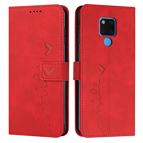 EATCYE Kompatibel Mit Huawei Mate 20 Hülle - Premium PU Leder Klapphülle Brieftasche Schutzhülle [Kartenfach][Ständer] (#Rot)