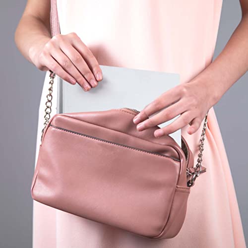 Image of Portable Folding HD Makeup Mirror, Frameless Slim PU Leather Desktop Mirror with Adjustable Stand for Personal Use, Travel, Desktop (Set of 1, White)