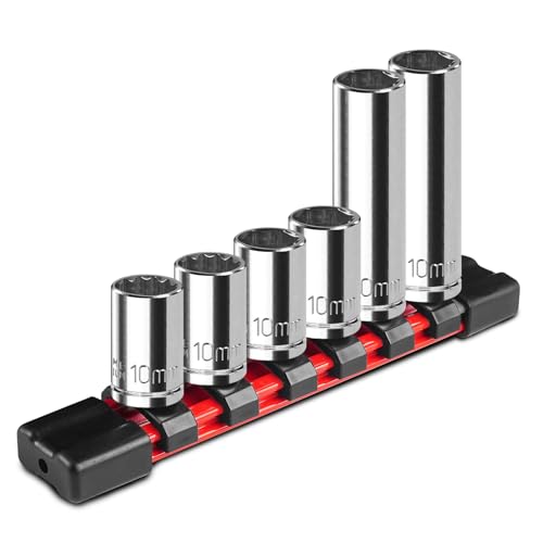 ZHAX 6PCS 1/4 Drive 10mm Socket Set Deep & Shallow 6 Point & 12 Point Mirror Finish Cr-V Steel