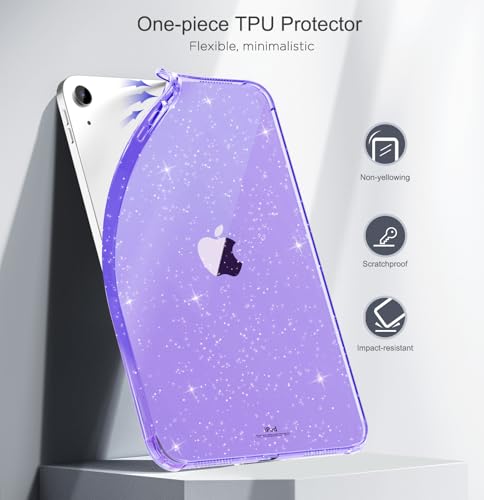 Image of MoKo Clear Case for iPad (A16) 11th Generation 2025 11-inch /10th Gen 2022 10.9 inch, Lightweight Soft TPU, Anti-Scratch Ultra Clear Tablet Cover, Shockproof Impact Resistant, Purple + Glitter