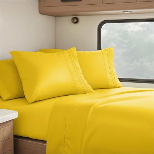 Image of Nestl Yellow Short Queen Sheets for RV, Hotel Luxury RV Queen Sheets Set, 4 Piece Fitted Bed Sheet Set and Pillowcases, Super Soft, Wrinkle-Free, and Breathable Camper Bedding
