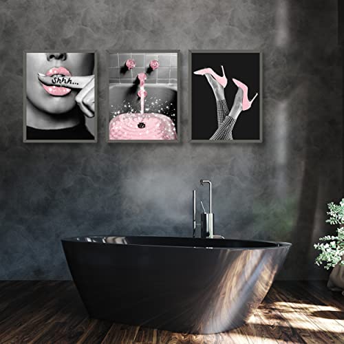 Luodroduo Fashion Wall Art Bathroom Decor Prints Set Of 6 Pink Glam Glitter Tissue Canvas Posters Pictures Photos Bathroom Artwork Wall Black And White Modern Women Funny Bathroom (8"X10" Unframed) #TOP4