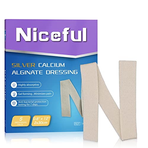 Niceful 5 Pcs Silver Calcium Alginate Wound Dressing 0.8"X12", Ag Calcium Alginate Rope With Silver, High Absorbent Dressing Non Stick For Pressure Ulcer #TOP1