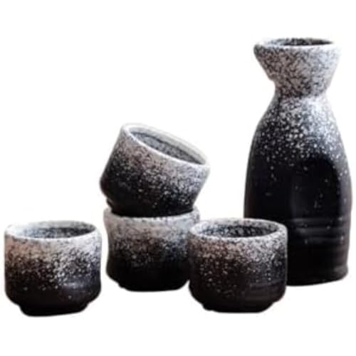 Quirix コップ 陶器酒器 日本清酒燗瓶 冷酒温酒焼酎茶用 おしゃれ宴会晩酌和風上品 退職祝い誕生日贈り物 (ブラックB,徳利1個 ぐい呑み盃4個)