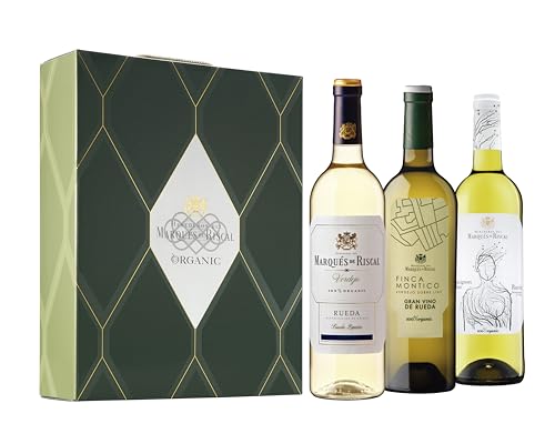 Marqués de Riscal Estuche 100% Organic, Vino blanco Denominación de Origen Rueda, 3 botellas x 750 ml, Verdejo, Finca Montico Gran Vino de Rueda, Sauvignon Blanc