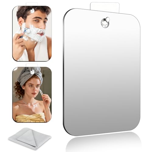 Houbobo Fogless Shaving Mirror Anit-Fog Hanging Bathroom Shower Mirror with Microfiber Cleaning Cloth Includes Long-Lasting Adhesive Hook for Wall Portable Travel Mirror for Men and Women