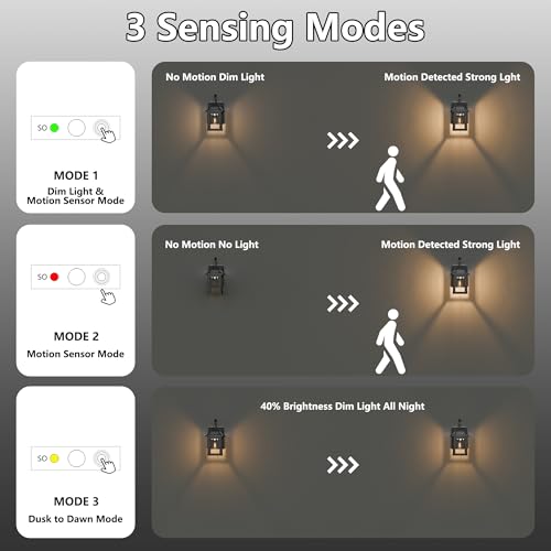 2 Pack Solar Outdoor Wall Lights for Fence Front Door Waterproof Dusk to Dawn Motion Sensor LED Sconce with 3 Modes,3000K E26 Bulb Included,Exterior Porch Lamps Wall Mount Patio Decorative by Generic - Image 9