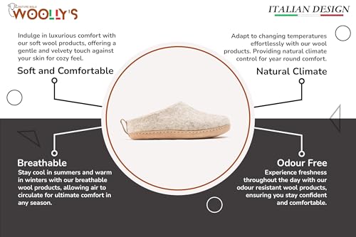 Woolly's Indoor Open Heel Slippers With Leather Sole (Light Brown) - 37 | Premium New Zeland Wool | Handcrafted with Italian Design | Soft, Breathable & Ordor Free2