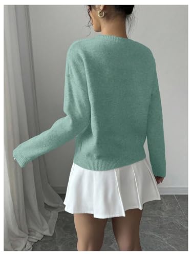 Image of RoseSeek Women's 3D Floral Appliques Crewneck Sweaters Long Sleeve Drop Shoulder Pullovers Elegant Knit Tops