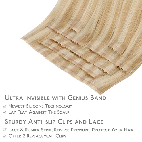 Image of WENNALIFE Invisi Edge Clip in Hair Extensions Human Hair 7pcs Ultra Invisible 50% Thinner Seamless Clip Ins Light Blonde Highlighted Golden Blonde Natural Remy Hair 18 inch