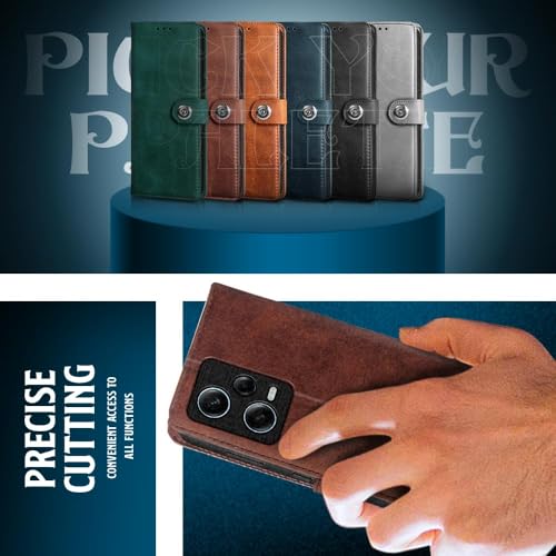 Image of WOW IMAGINE Shock Proof Flip Cover Back Case for Redmi Note 12 Pro 5G (Magnetic Button Flip Case | Wallet Pockets & Stand | Leather Finish | Coffee)