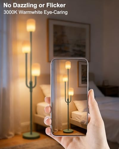 Image of Lightdot 66IN Dimmable Floor Lamp 3-Lights Vintage Green Floor Lamps with Cylindrical Shade& Bulbs Included for Wedding /Party Modern Tall Standing Lamp with 5Lbs Heavy Base for Living Room /Bedroom