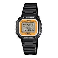 CASIO Women's Led Water Resistant Standard Digital Watch, Gold Trim Dial, Black Band