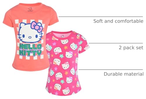 Image of Hello Kitty Girls Tee Shirts - 2 Pack Short Sleeve T-Shirts for Girls with Adorable Artworks and Slogans for Girl's Style