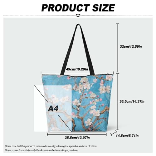 Image of Art Lover Zippered Tote Bag Waterproof Large Work Tote Bags, Artwork Women's Purse Handbags Travel Totes