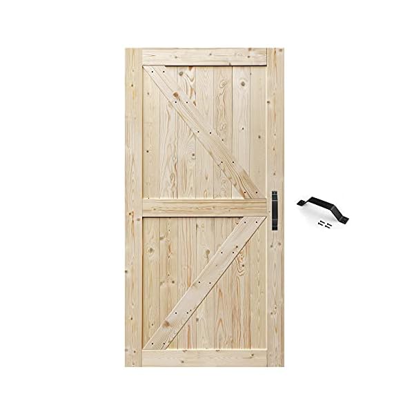 S&Z® 42 in. x 84 in. Barn Door, 20-60in Unfinished British Brace Barn Door/Modern Style/Solid Wood/Sliding Door/Simple Assembly is Required (42 in)