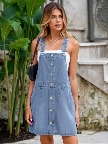 Glamaker Women's Denim Overall Dress Jean Sleeveless 2025 Mini Pinafore Casual Button Dress with Pocket3