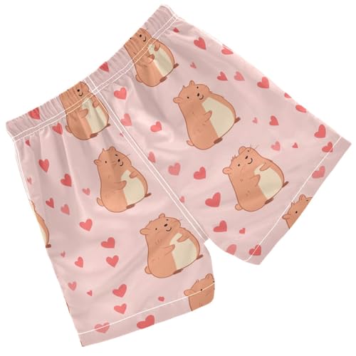 Pigsaly Boys Swim Trunks Lovely Capybara Hearts Pink Boys Board Shorts Swimsuit Swimwear Summer Bathing Suit S2