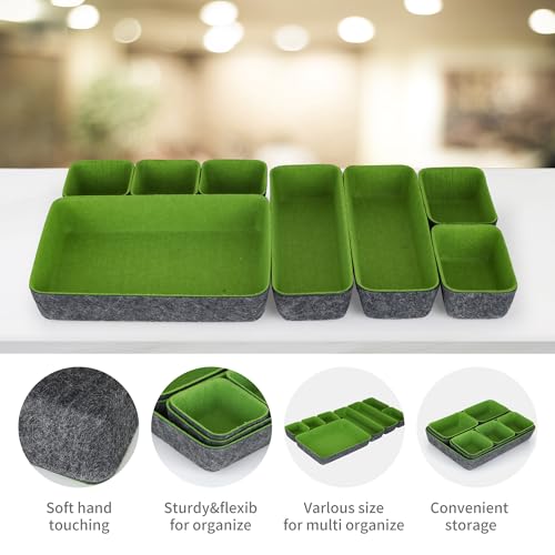 8pcs Drawer Organizers, Separators, Storage Box,Felt Storage Bins Inserts Tool Containers Toy Basket Shelf Cubes Foldable Drawer Dividers Desk Organisers - Green&Grey - Image 5