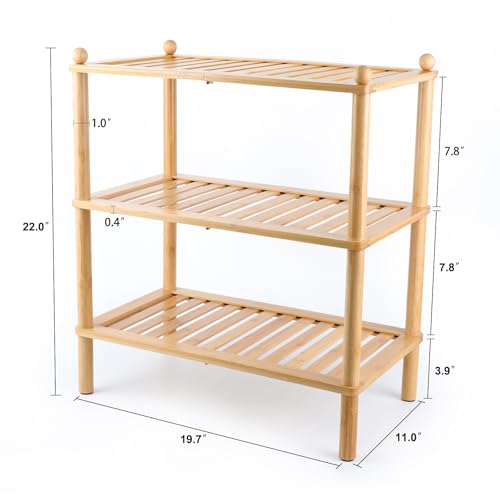 SHIISEWE Bamboo Shoe Rack for Closet, Stackable 3 Tier Longer White Shoe Rack, Free Standing Bamboo Shoe Shelf Storage 12-15 Pairs for Entryway Garage Small Space, Sturdy Shoe Organizer Shelf — view 3