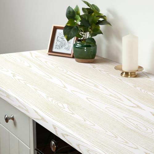 Image of White Gold Wood-Grain Textured Adhesive Wallpaper Modern Minimalist Peel-and-Stick Vinyl Sheet for Walls, Furniture, Kitchen Cabinets, and Home Decor Makeovers (45 x 300 cm).