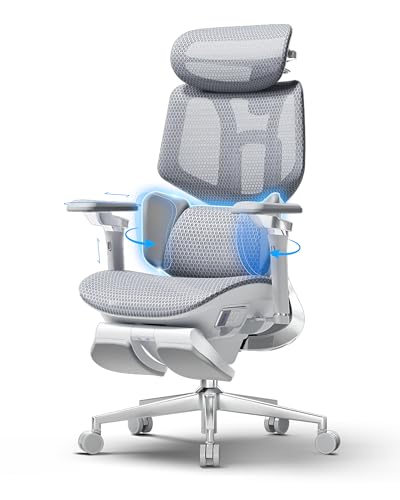 Hbada X7 Intelligenter Ergonomischer Stuhl, Bürostuhl, mit vollautomatischer Lumbalunterstützung, 4D-verstellbarem Kopfstütze, 720° verstellbaren Armlehnen, belüfteter Sitzpolster, Drehfunktion, Grau