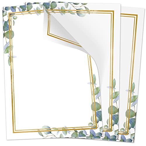 50 Blatt Briefpapier (A4) | Edler Eukalyptus Rahmen | Motivpapier | edles Design Papier | beidseitig bedruckt | Bastelpapier | 90 g/m²