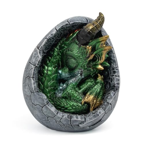 Aura Mojo Green Sleeping Baby Dragon in Egg Figurine