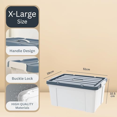 Image of Ash & Roh Multi-Size Plastic Storage Boxes with Secure Latching Lids, Stackable Storage Boxes for Home Organization, Bedroom, Kitchen, or Utility Room (pack of 3, Large - 51cm X 39cm X 27cm)