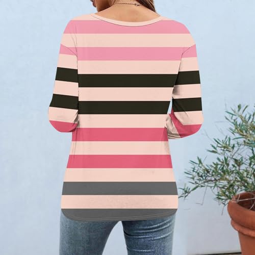 3/4 Length Sleeve Womens Tops Striped Casual Crew Neck T Shirts Loose Fit Color Block Business Dressy Blouses Summer Clothes4
