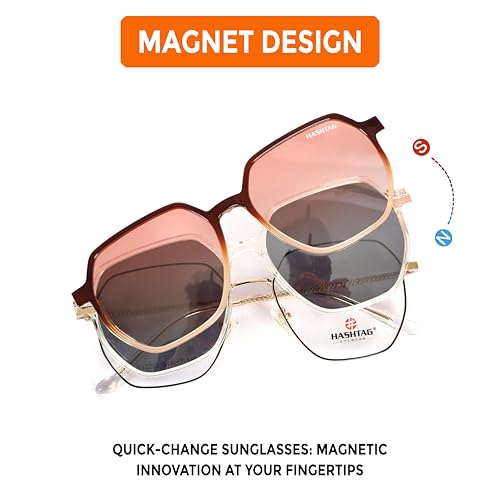 Image of HASHTAG EYEWEAR 3-in-1 Magnetic Clip-On Polarized Sunglasses for Men | Spectacle Frame with UV400 Protection | Day & Night Magnetic Glasses | Clip-On Eyewear for Men