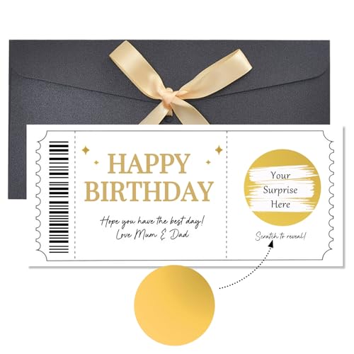 AIKOBAA Personalised Birthday Card with Scratch-Off Surprise Customisable Birthday Gift Card with Golden Scratch Sticker Fun Interactive Greeting Card for Men and Women