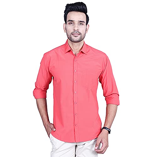 Image of Men's Cotton Solid Slim Fit Casual Spread Collar Shirt