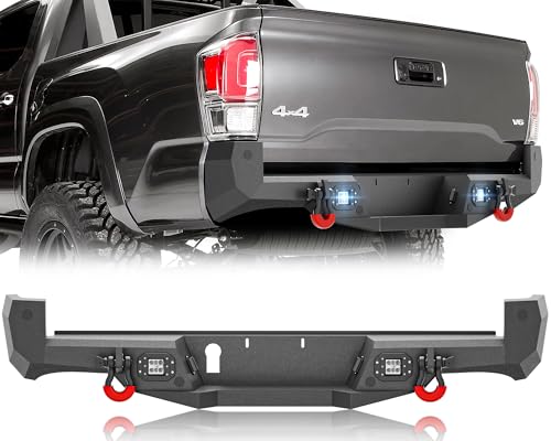 YZONA for Tacoma Rear Bumper Compatible with 2016 2017 2018 2019 2020 2021 2022 2023 Toyota Tacoma with LED Lights License Plate Frame License Plate Lights Sensor Holes Trailer Plug Hole & D-rings