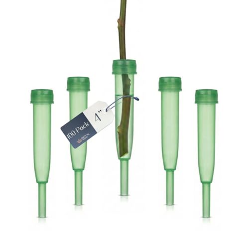 Royal Imports Floral Water Tubes with Caps 4 Green Plastic Flower Vials for Single Stem Roses Buds Bouquets Extendable Style 1/2 Opening 100 Pack