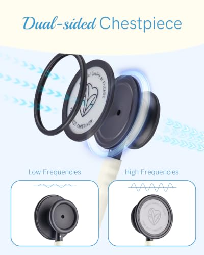 Image of FriCARE Dual Head Stethoscope - Stethoscopes for Nurses, Medical Nursing Students, Paramedics /EMT /LVN /VNA Backup Estetoscopio, White Tube, Matte Black Finish Chestpiece