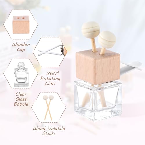 Image of 30 Pack Car Diffuser Air Freshener Bottle Empty Car Essential Oil Diffuser Auto Glass Perfume Diffuser Bottle with Vent Clip Wooden Caps Stick Fragrance Ornament