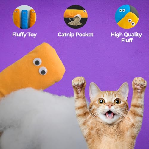 Image of Kipenzi Cat Kicker Plush Toy Set for Cats & Kittens | Soft, Colorful & Lightweight Toys with Catnip fillable Pocket | Non-Squeaky, Fun Indoor Play | Pack of 3 (Colors May Vary)