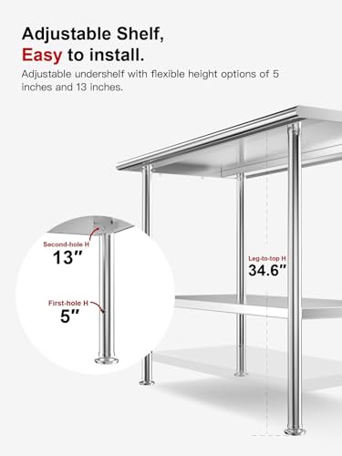 image for Atelicf All-Stainless Steel Prep Table, 24 X 48 Inches, with Rounded-C