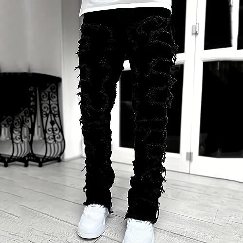 Jeans for Men Trendy Creative Tassels Decoration Straight Fit Jeans Casual Street Style Denim Pants3