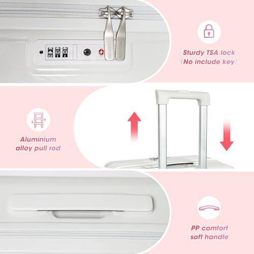 28inch Checked Luggage,Spinner Wheel Suitcases，PC Hardside with TSA Lock Travel Luggagee (WHITE)3