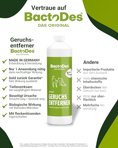 BactoDes Animal Geruchsneutralisierer 2L I Enzymreiniger mit biologischer Mikrobenkraft & Tiefenwirkung inkl. Spray-Mischflasche I Effektiver Geruchsentferner gegen Tierurin & starke Gerüche