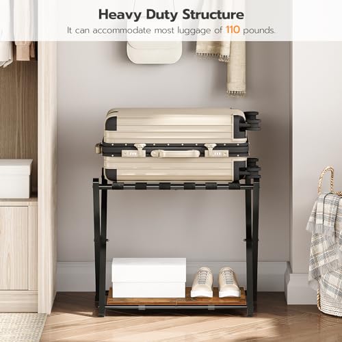HOOBRO Folding Luggage Rack, Suitcase Stand Holder with Wooden Storage Shelf, Holds up to 110 lb, 27.2 x 15.7 x 24 Inches, for Guest Room, Bedroom, Closet, Hotel, Rustic Brown and Black BF68XL01G1 by HOOBRO - Image 4