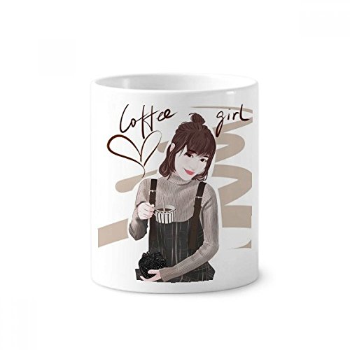 Tasse en céramique blanche illustration de café fille pot à crayon design de 350ml