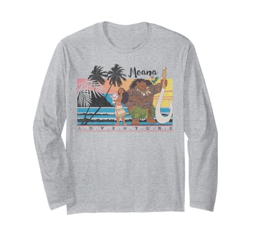 T-shirt Disney Vaiana Maui manches longues coton imprimé rétro pour homme et femme