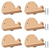 PIYYQNY Schubladengriffe 6 Stück Schranktürgriffe Aus Holz Für Kinderzimmer Schubladenknöpfe Mit Cartoon-Tiermotiv Holzknöpfe Für Schranktüren Kommodenschubladen(Buche Wal)