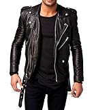DECIMAL Men's Black REAL Lambskin Leather Biker Jacket VINTAGE GENUINE MOTORCYCLE JACKETS FOR MEN (US, Alpha, X-Small, Regular, Regular, D BLACK)