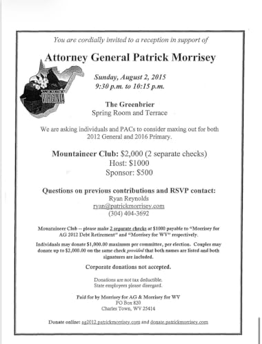 &ldquo;Your Help Really Makes a Difference&rdquo;: Inside Patrick Morrisey&rsquo;s 2015 Pitch to Utility Donors at the Greenbrier"