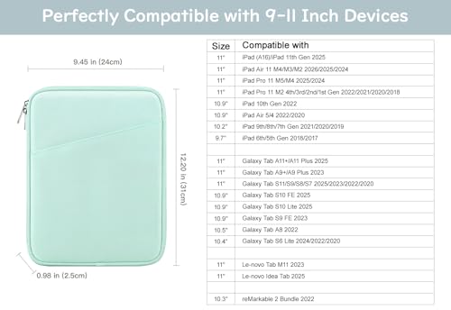 Image of Dadanism 9-11 Inch Tablet Sleeve Bag Carrying Case for iPad 10.2 2021-2019, iPad Pro 11 2022-2018, iPad Air 5th /4th 10.9, iPad 10th Gen 10.9 2022, Galaxy Tab A8 S8 S6 Lite, Mint Green